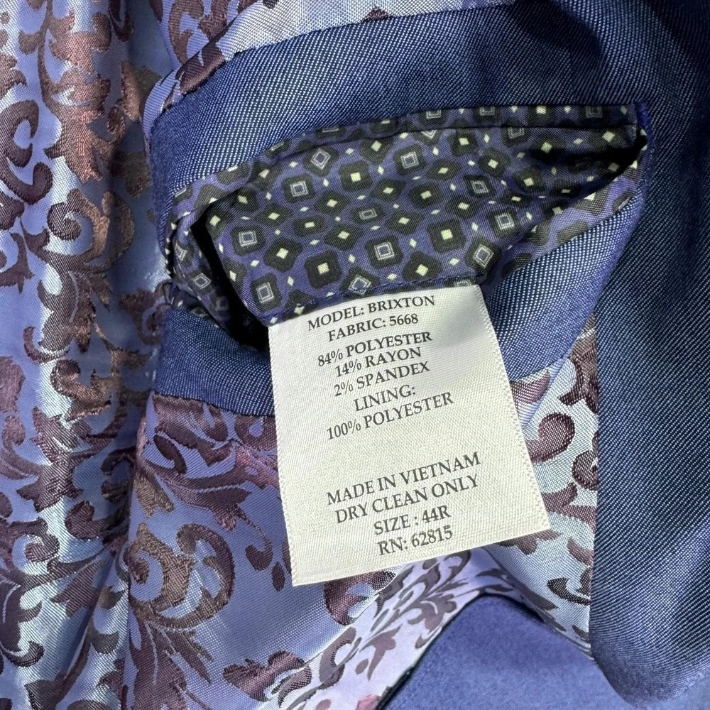 The Savile Row Company Blazer Mens 44R Blue Brixton Stretch Lined Suit Formal